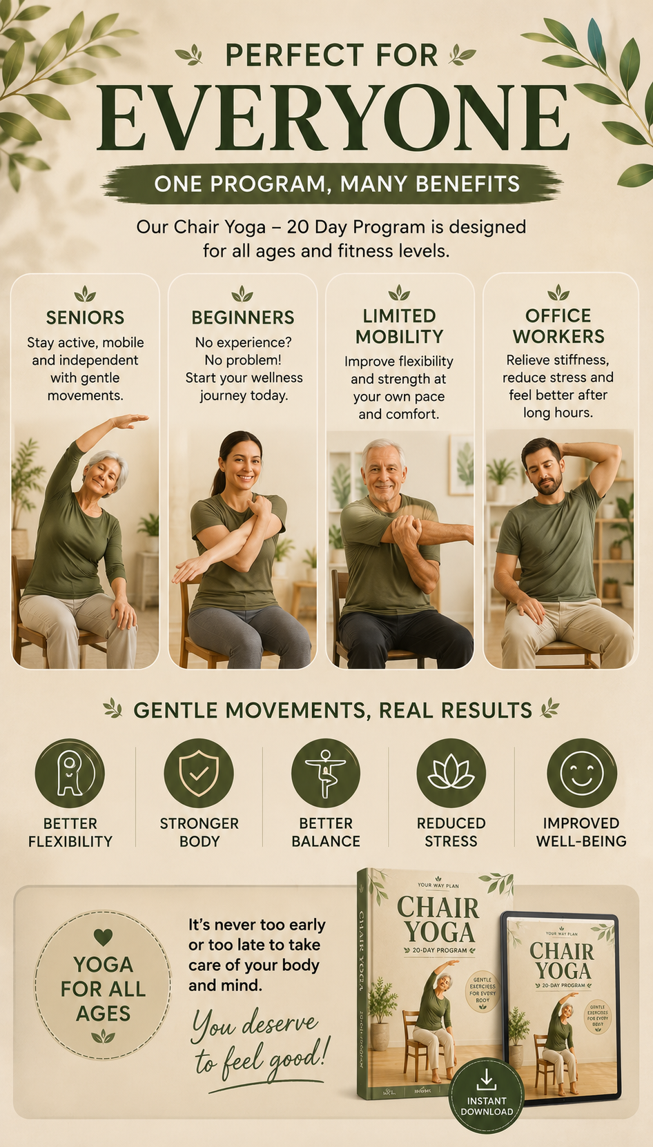Chair Yoga – 20 Day Program | Gentle Daily Exercises for Seniors & Beginners