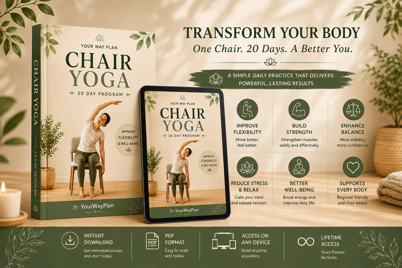 Chair Yoga – 20 Day Program | Gentle Daily Exercises for Seniors & Beginners