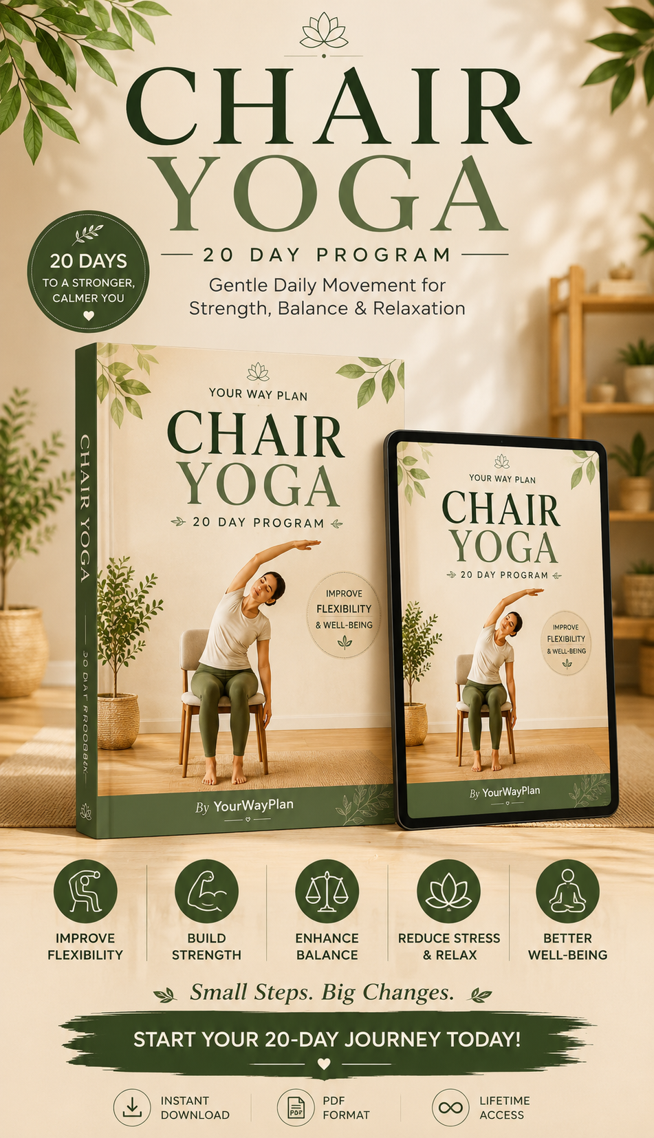 Chair Yoga – 20 Day Program | Gentle Daily Exercises for Seniors & Beginners