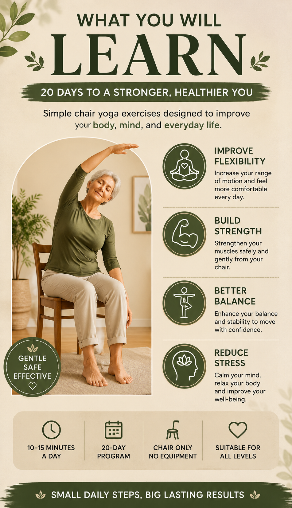 Chair Yoga – 20 Day Program | Gentle Daily Exercises for Seniors & Beginners